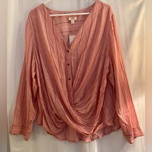 a.n.a NWT Draped Crossover Blousy V-Neck Blouse in Dusty Rose Stripe Size XXL